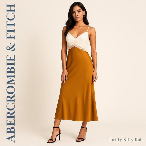 Abercrombie & Fitch Dresses & Skirts - Abercrombie & Fitch A Line Maxi Dress Side Zip Lined Cream Amber Old Money M NWT